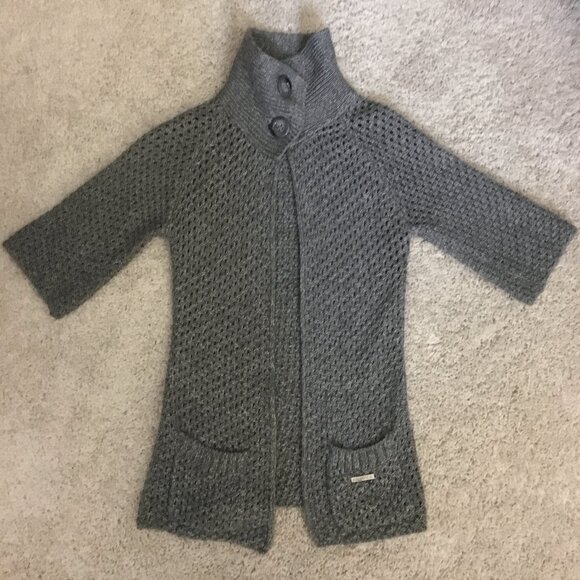 Sakura Wool Blend Buttoned High Collar Grey Knit Cardigan - Picture 5 of 16